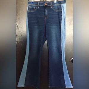 DG2 by Diane Gilman Two-Tone Wide Leg Jeans in Dark and Light Blue